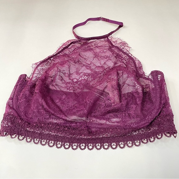 NEW Victorias Secret 32DD Unlined Bralette Bra Purple Floral Lace Halter #0825 - Picture 1 of 8